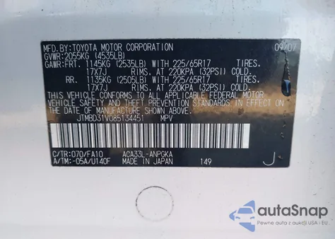 2008 Toyota Rav4 Limited z USA, uszkodzony, nr VIN JTMBD31V085134451